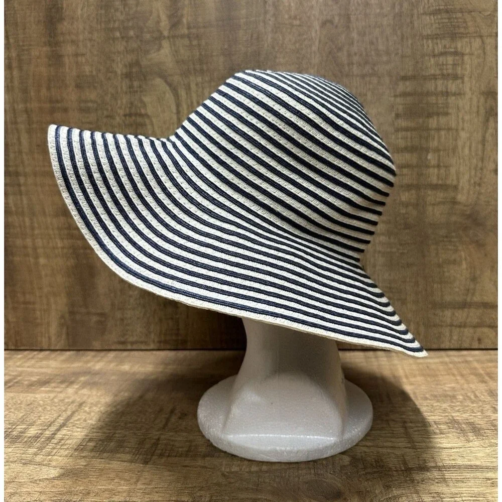 Navy & White Striped Paper straw sun hat By CVS Pharmacy one size fits most